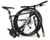 Vista completa de la bicicleta plegable desplegada con horquilla de suspensión, perfecta para mountain bike y viajes largos